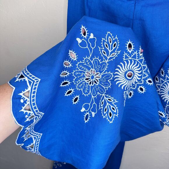 NWT Anthropologie Farm Rio One Shoulder Embroidered Cut Out Linen Jumpsuit Large - Picture 11 of 16